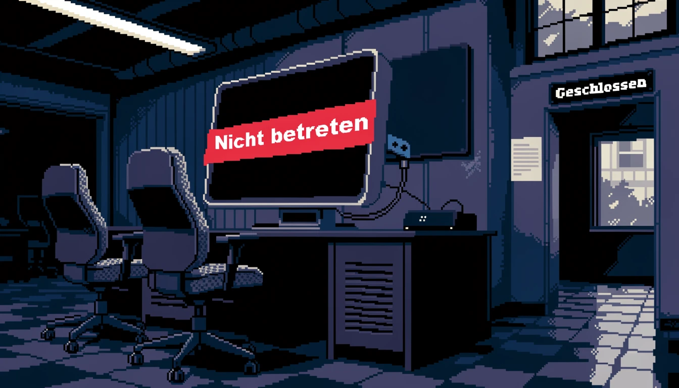 Abgeschaltetes Spielgerät mit rotem Absperrband in Spielhalle